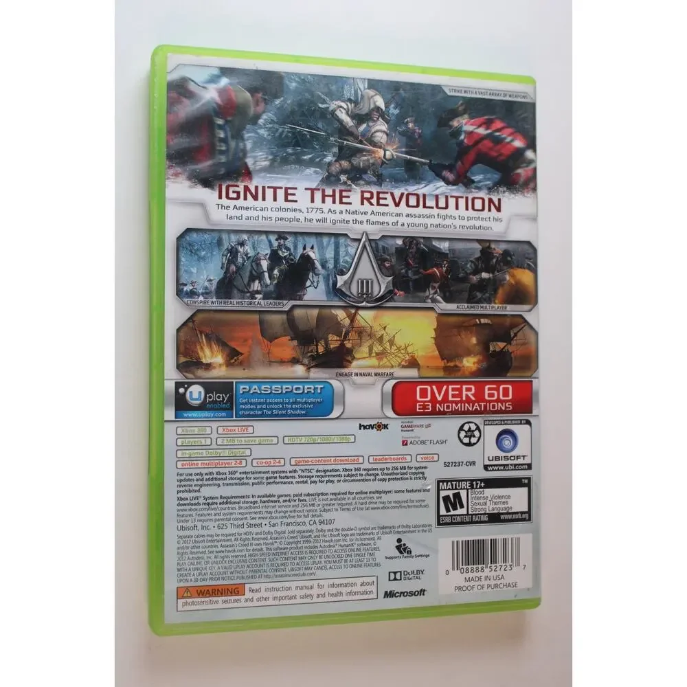 Assassin's Creed III (Microsoft Xbox 360) Authentic, Complete, Tested/works